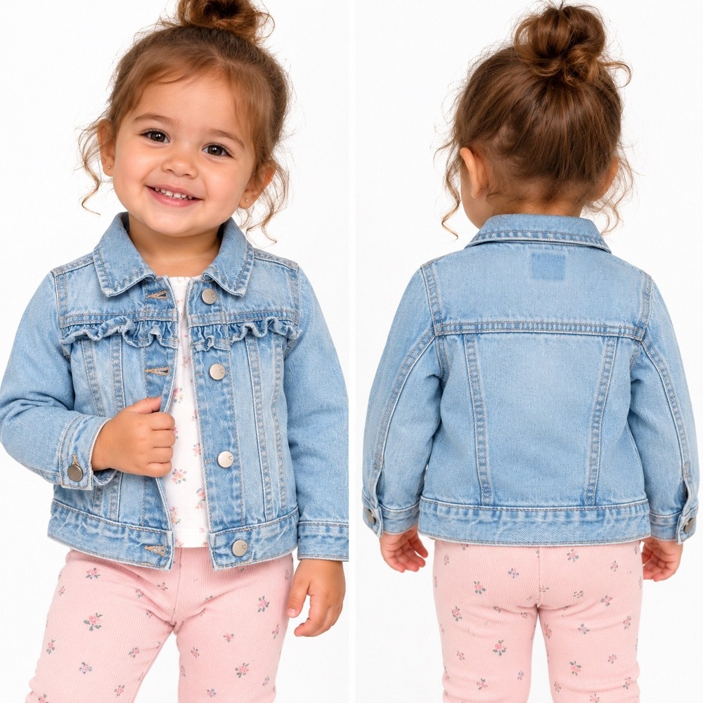 The Children's Place Girls Light Wash Ruffle Denim Jacket 18-24M Light Blue